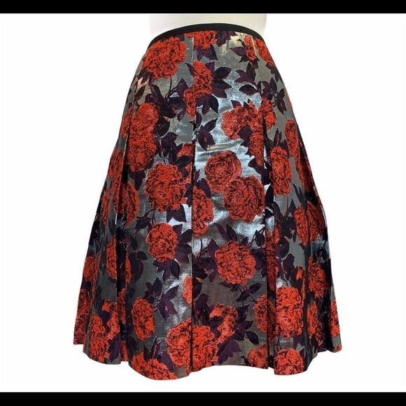 J.crew collection Metallic Floral Jacquard Pleated Sz6 Skirt - Picture 3 of 10